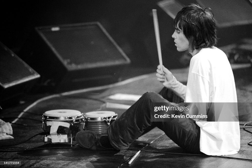 Stone Roses Singer Singer Ian Brown performing with British rock group The Stone Roses ...