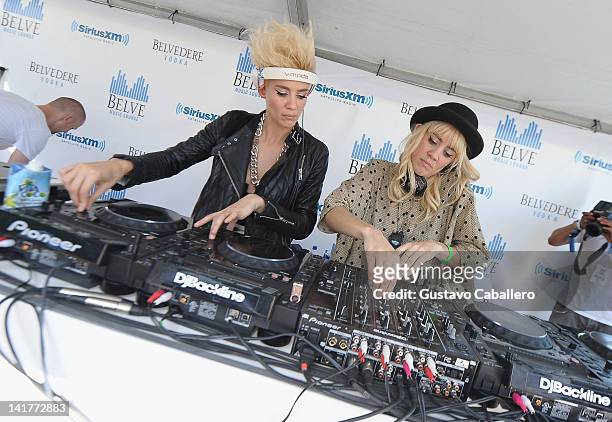Miriam Nervo and Olivia Nervo of Nervo play SiriusXM's Tiesto's Club Life Radio Channel Launch With Live DJ Set By Tiesto during Miami Music Week At...