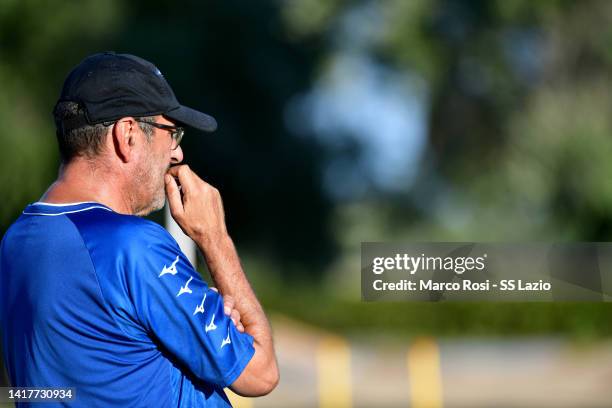 Lazio head coach Maurizio Sarri during the training session at Formello sport centre on August 24, 2022 in Rome, Italy.