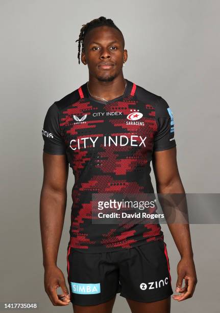 Maro Itoje of Saracens poses for a portrait during the squad photocall for the 2022-2023 Gallagher Premiership Rugby season at the StoneX Stadium on...