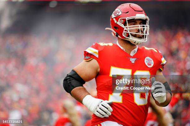 Laurent Duvernay-Tardif of the Kansas City Chiefs is introduced prior to an NFL football game against the Los Angeles Chargers, Sunday, Dec. 29 in...