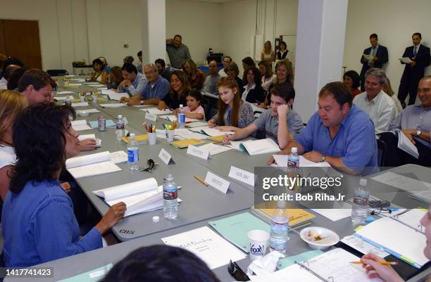 Actors Jami Gertz and Mark Addy during 1st script reading for the new television show 'Still Standing', August 8, 2002 in Los Angeles, California.