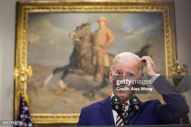 President Joe Biden speaks on student loan debt in the Roosevelt Room of the White House August 24, 2022 in Washington, DC. President Biden announced...