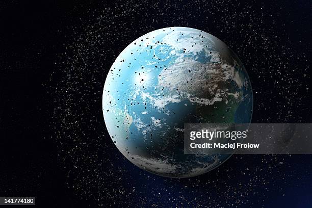 space junk around planet earth - space exploration stock illustrations