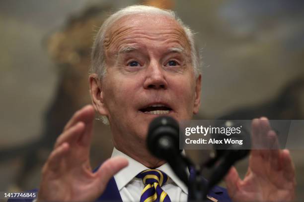 President Joe Biden speaks on student loan debt in the Roosevelt Room of the White House August 24, 2022 in Washington, DC. President Biden announced...