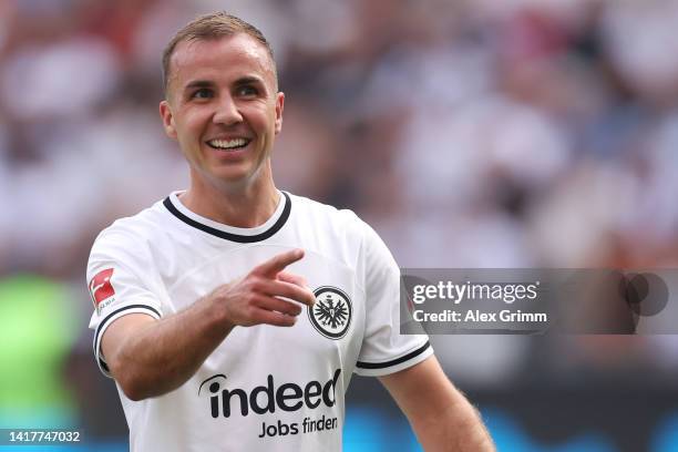 Mario Gotze of Eintracht Frankfurt reacts during the Bundesliga match between Eintracht Frankfurt and 1. FC Köln at Deutsche Bank Park on August 21,...