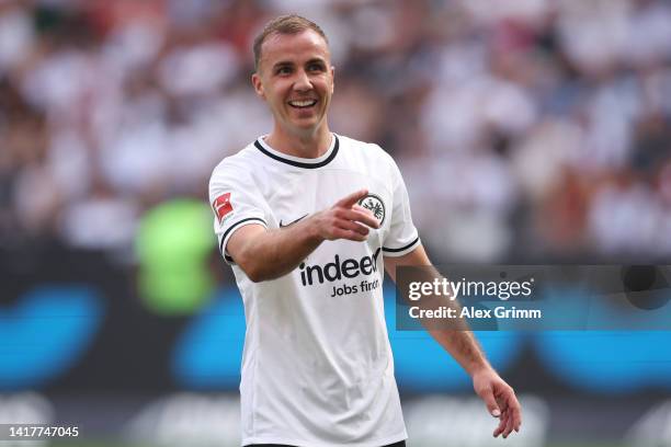 Mario Gotze of Eintracht Frankfurt reacts during the Bundesliga match between Eintracht Frankfurt and 1. FC Köln at Deutsche Bank Park on August 21,...