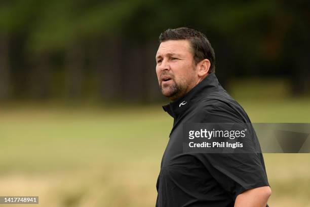 Former Cricketer Steve Harmison in action during the Celebrity Series Pro-Am prior to the Staysure PGA Seniors Championship 2022 at Formby Golf Club...