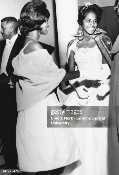 Constance L. Black, right, "Miss North Carolina College," excitedly greets Anna Jones, a freshman from Garysburg, N.C., and introduces her to the...