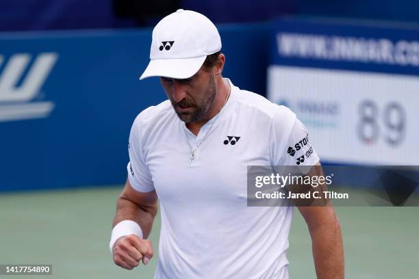 Steve Johnson of United States reacts following a point against Richard Gasquet of France during their third round match on day five of the...