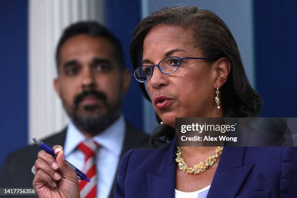 White House Domestic Policy Adviser Susan Rice speaks on President Biden’s announcement of student loan debt forgiveness as Deputy Director of the...