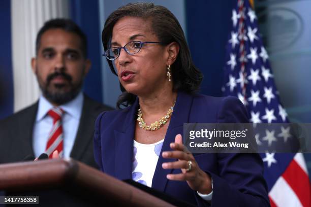 White House Domestic Policy Adviser Susan Rice speaks on President Biden’s announcement of student loan debt forgiveness as Deputy Director of the...