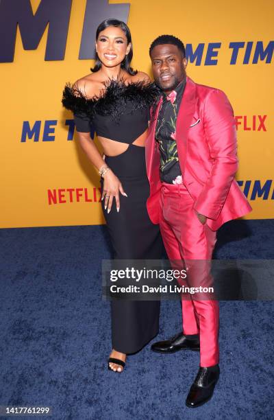 Eniko Parrish and Kevin Hart attend the Los Angeles premiere of Netflix's "Me Time" at Regency Village Theatre on August 23, 2022 in Los Angeles,...