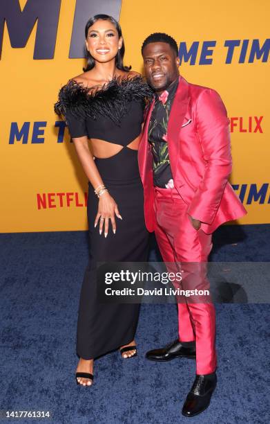 Eniko Parrish and Kevin Hart attend the Los Angeles premiere of Netflix's "Me Time" at Regency Village Theatre on August 23, 2022 in Los Angeles,...