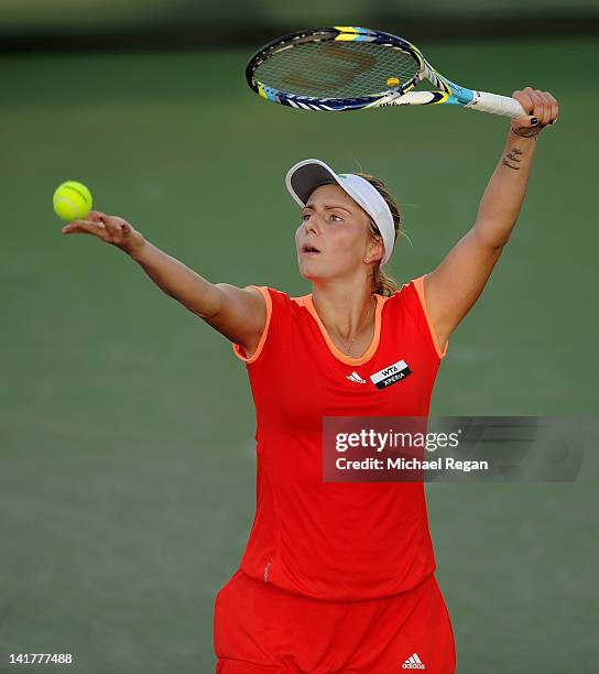 Ksenia Pervak of Kazakhstan in action during her match against Francesca Schiavone of Italy during day 5 of the Sony Ericsson Open at Crandon Park...