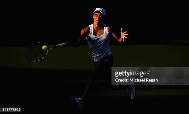 Francesca Schiavone of Italy in action during her match against Ksenia Pervak of Kazakhstan during day 5 of the Sony Ericsson Open at Crandon Park...