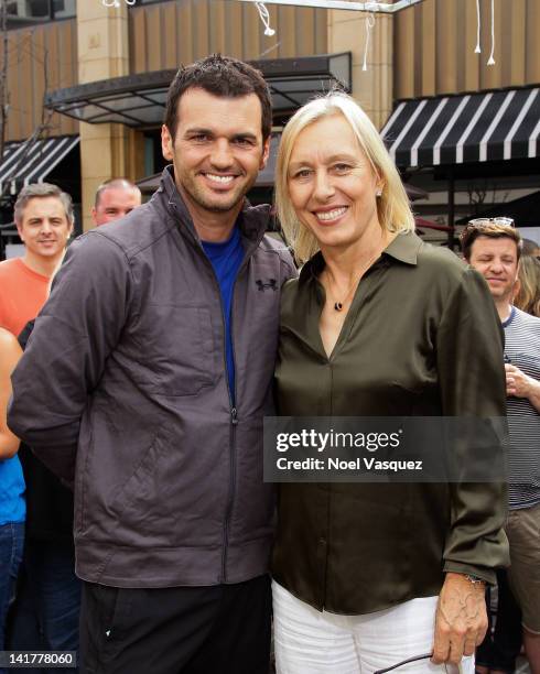 Martina Navratilova and Tony Dovolani visit "Extra" at The Grove on March 23, 2012 in Los Angeles, California.