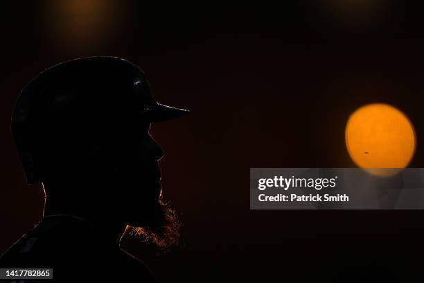 Jose Abreu of the Chicago White Sox stands on third base as a teammate bats during the first inning against the Baltimore Orioles at Oriole Park at...