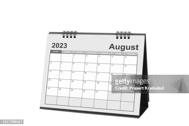 august. monthly dest calendar for 2023 year. clipping path - week eight stock pictures, royalty-free photos & images
