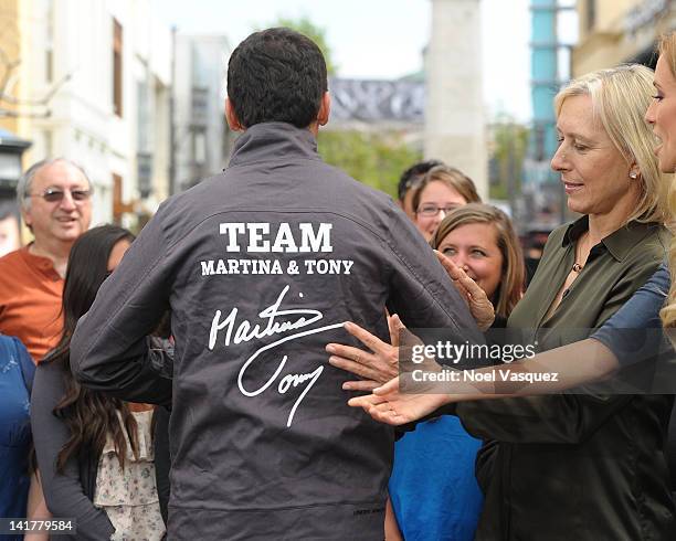 Martina Navratilova and Tony Dovolani visit "Extra" at The Grove on March 23, 2012 in Los Angeles, California.