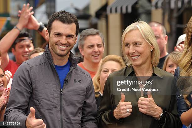 Martina Navratilova and Tony Dovolani visit "Extra" at The Grove on March 23, 2012 in Los Angeles, California.