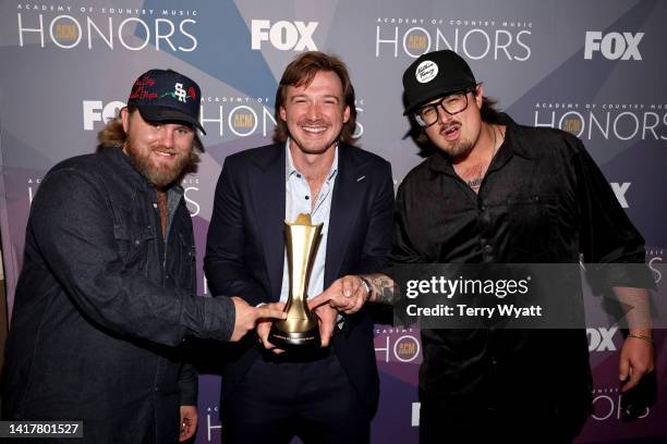 Milestone Award Honoree Morgan Wallen, and ACM Songwriter of the Year Honoree HARDY attend the 15th Annual Academy Of Country Music Honors at Ryman...