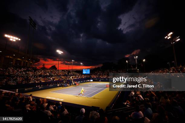General view of the match between Maxime Cressy of United States and Lorenzo Sonego of Italy on day five of the Winston-Salem Open at Wake Forest...