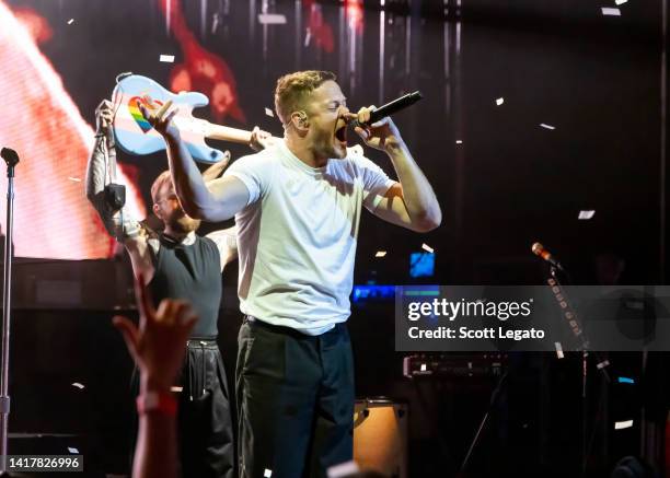 Dan Reynolds of Imagine Dragons performs during their Mercury Tour at Pine Knob Music Theatre on August 24, 2022 in Clarkston, Michigan.