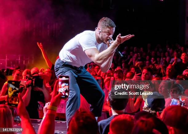 Dan Reynolds of Imagine Dragons performs in support of their Mercury Tour at Pine Knob Music Theatre on August 24, 2022 in Clarkston, Michigan.
