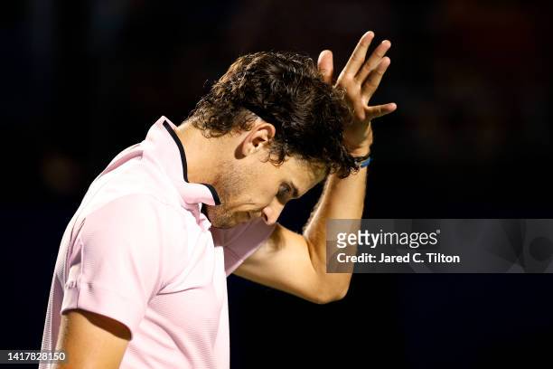 Dominic Thiem of Austria reacts following a point against Jack Draper of Great Britain during their third round match on day five of the...