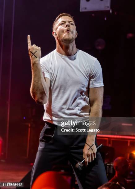 Dan Reynolds of Imagine Dragons performs during their Mercury Tour at Pine Knob Music Theatre on August 24, 2022 in Clarkston, Michigan.