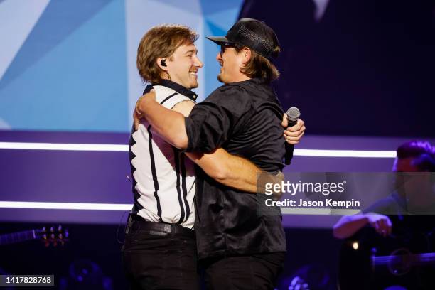 Morgan Wallen and HARDY onstage during the 15th Annual Academy Of Country Music Honors at Ryman Auditorium on August 24, 2022 in Nashville, Tennessee.