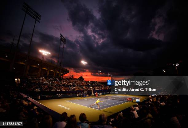 General view of the match between Maxime Cressy of United States and Lorenzo Sonego of Italy on day five of the Winston-Salem Open at Wake Forest...