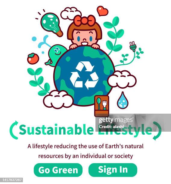 the concept of sustainability and environmental protection, a cute girl with the earth - children recycling stock illustrations