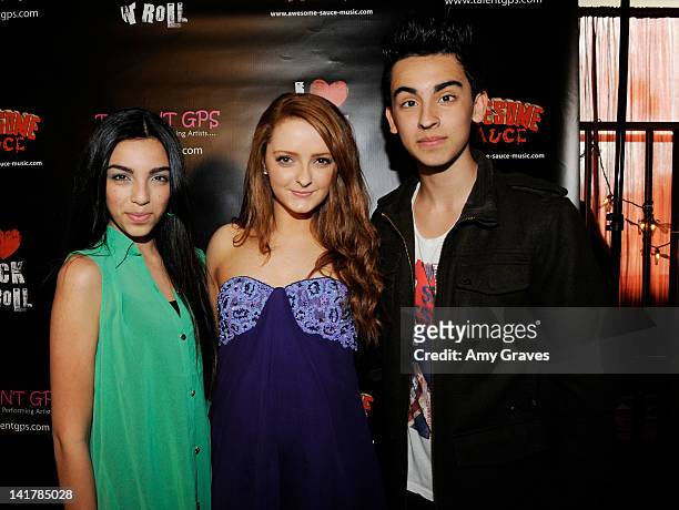 Savannah Hudson, Mackinlee Waddell and Brandon Hudson attends the Shamrock and Roll Concert for St. Jude Children's Hospital on March 17, 2012 in Los...
