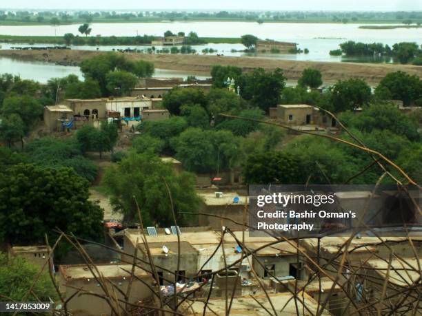 human settlement alongside of river - indus river pakistan stock-fotos und bilder