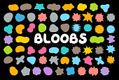 Bloobs shape collection, random abstract stains, color bubble silhouette, irregular liquid shape set, organic wavy fluid, art spot for background, comic speech bubble, vector illustration