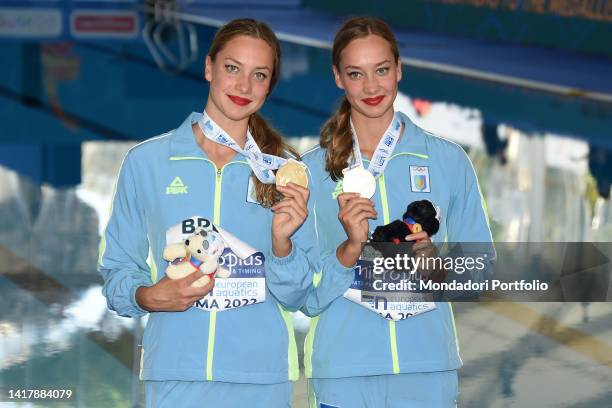 Maryna Aleksiiva, Vladyslava Aleksiiva of Ukraine medaglia doro during the European Aquatics Championships at Foro Italico. Rome , August 11th-21st,...