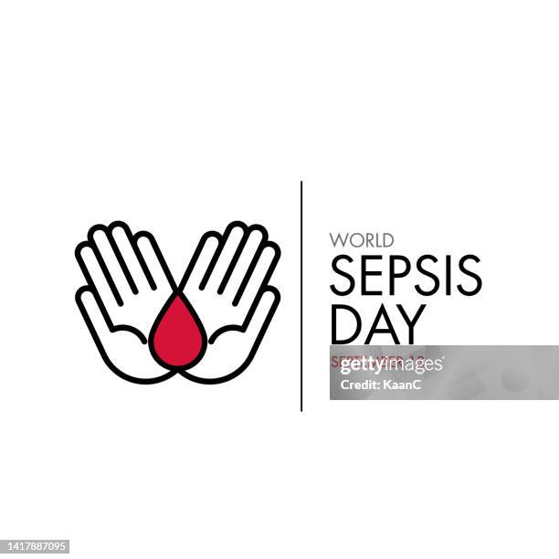 welt-sepsis-tag. medizinisches designkonzept für den 13. september. banner mit text und blutstropfen. vektorillustration. lagerabbildung - meningitis stock-grafiken, -clipart, -cartoons und -symbole