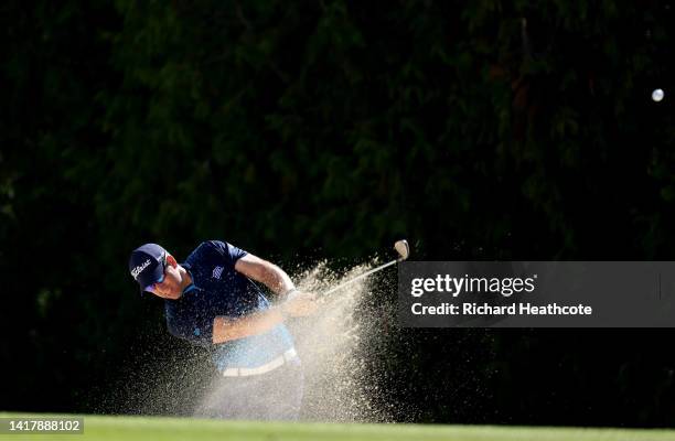 Oliver Bekker of South Africa plays his second shot on the 10th hole during Day One of the Omega European Masters at Crans-sur-Sierre Golf Club on...