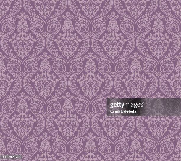 ilustraciones, imágenes clip art, dibujos animados e iconos de stock de púrpura victoriano damask patrón de tela decorativa de lujo - tejido adamascado