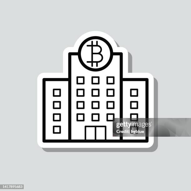 bank with bitcoin sign. icon sticker on gray background - data architecture icon stock illustrations