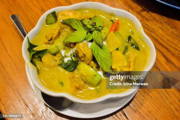 thai chicken curry with coconut milk - sopa de curry - fotografias e filmes do acervo