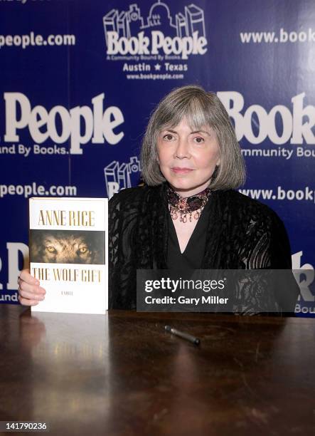 Author Anne Rice signs her new book "The Wolf Gift" at Book People on March 23, 2012 in Austin, Texas.