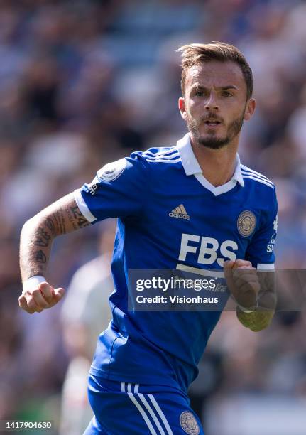 James Maddison of Leicester City in action during the Premier League match between Leicester City and Southampton FC at The King Power Stadium on...