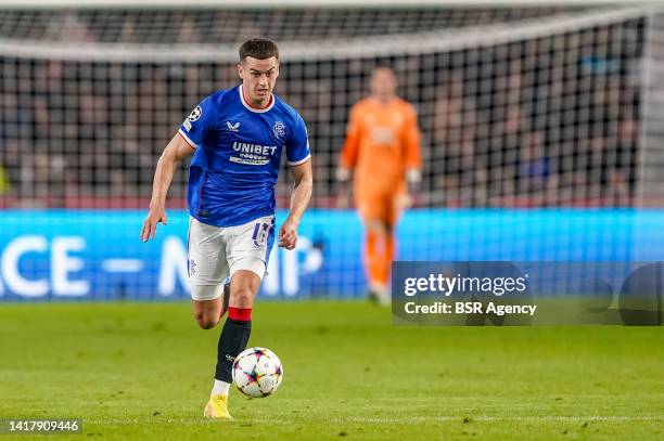 Tom Lawrence of Rangers during the UEFA Champions League Play-Off Second Leg match between PSV and Rangers at the Philips Stadion on August 24, 2022...