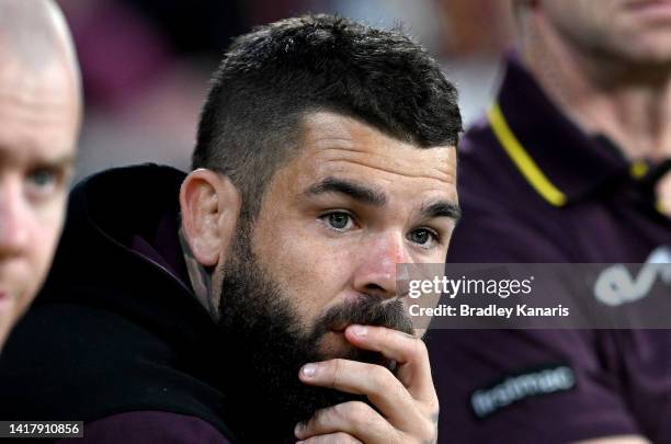 Adam Reynolds of the Broncos watches on after failing a HIA during the round 24 NRL match between the Brisbane Broncos and the Parramatta Eels at...