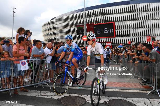 Kelland O'brien of Australia and Team BikeExchange - Jayco and Luke Plapp of Australia and Team INEOS Grenadiers during the team presentation at San...