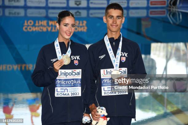 Jozef Solymosy and Silvia Solymoysova of Slovakia medaglia di bronzo during the European Aquatics Championships at Foro Italico. Rome , August...
