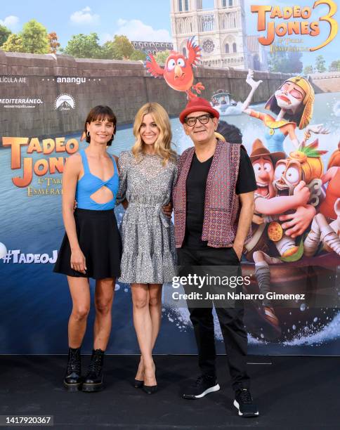 Michelle Jenner, Alexandra Jimenez and Jose Corbacho attend “Tadeo Jones 3. La Tabla Esmeralda” Photocall at Palacio De Los Duques on August 25, 2022...